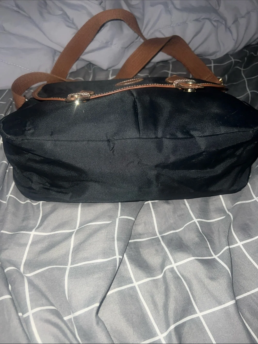 Longchamp Black Messenger Bag with Tan Trim